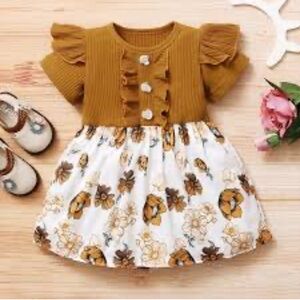 EGHUNOOY Flutter Sleeve Ruffle Front Floral Skirt Dress | Size 12-24 month (80)